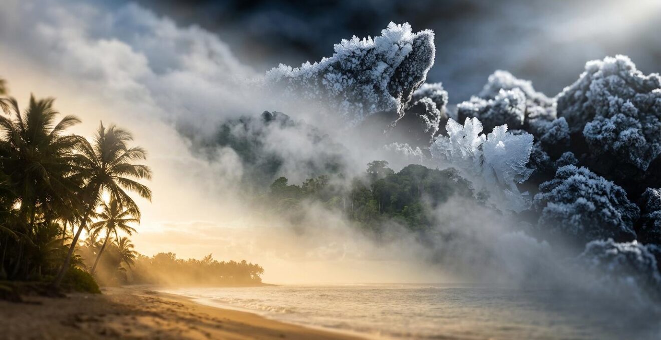 Vue latérale du profil altimétrique du Piton des Neiges montrant les zones climatiques de la côte au sommet