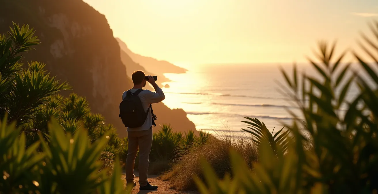 Observation respectueuse du lézard vert de Manapany dans son habitat de vacoas