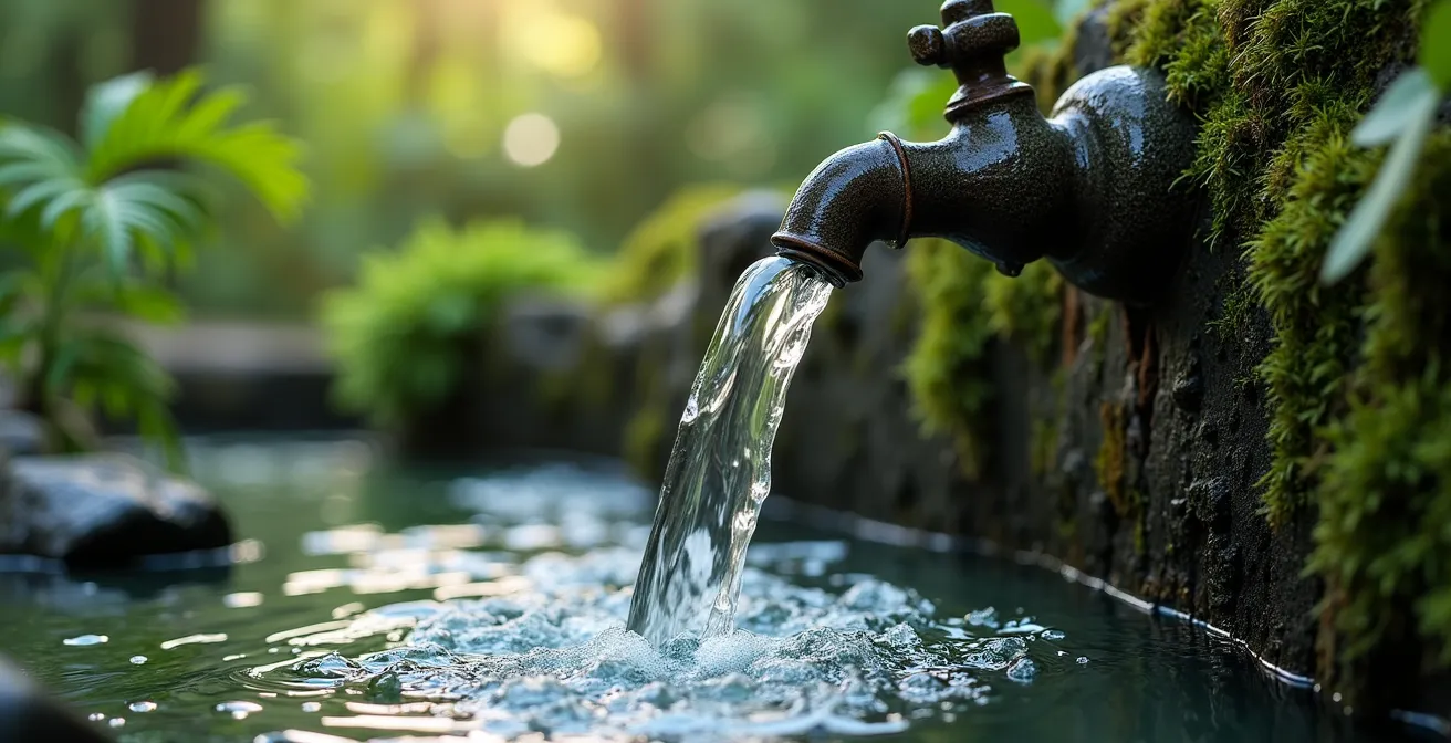 Source d'eau aménagée avec robinet dans le cirque de Mafate à La Réunion
