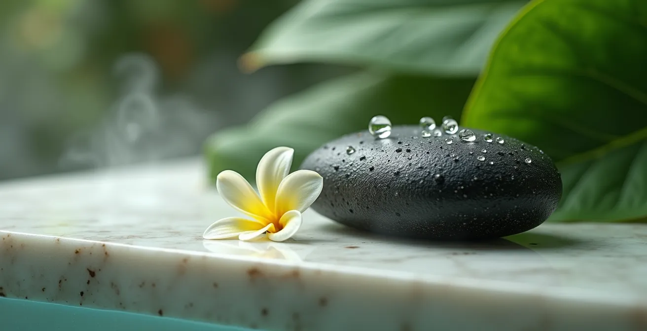 Installations spa dans un hôtel de luxe à La Réunion montrant hammam et bassins