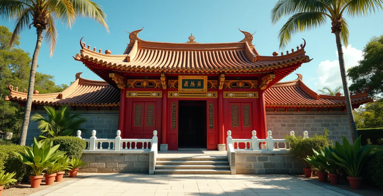 Temple chinois Guan Di dans le quartier chinois de Saint-Denis avec son architecture traditionnelle