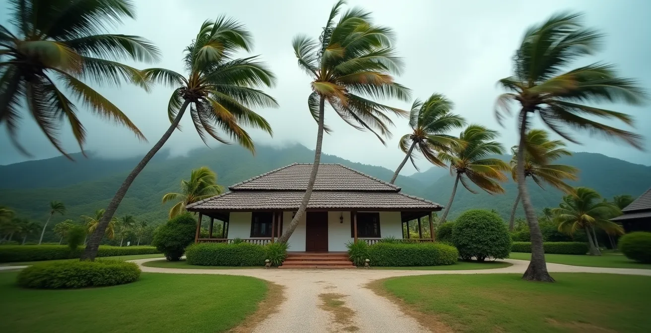 Villa exposée aux vents alizés sur la côte Est de La Réunion avec végétation agitée